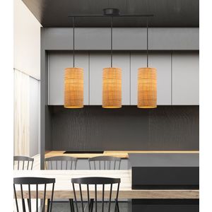Závěsná lampa Fleri černá 3x60 e27 stínidlo 12x25 béžový ratan obraz