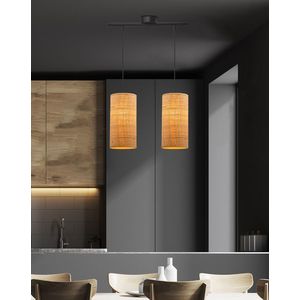 Závěsná lampa Fleri černá 2x60 e27 stínidlo 12x25 béžový ratan obraz