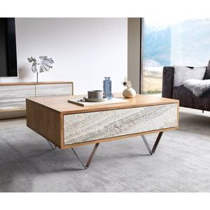 Konferenční stolek Kleo 80x60 cm přírodní akácie 2 zásuvky obraz