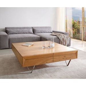 Konferenční stolek Kayu 115x115x40 cm přírodní akácie 4 zásuvky obraz