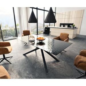 Jídelní stůl Edge 200x100 reliéfní sklo kouřové černé 3D design obraz