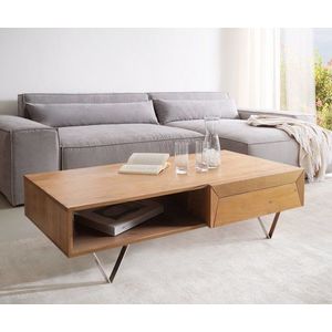 Konferenční stolek Kayu 115x60x40 cm přírodní akácie 2 zásuvky obraz