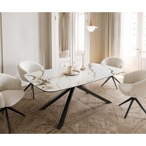 Jídelní stůl Edge oválný 200x100 keramika Calacatta Luxe bílo obraz
