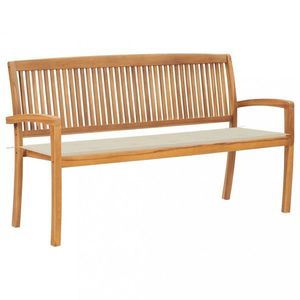 Stohovatelná zahradní lavice s poduškou 159 cm masivní teak obraz