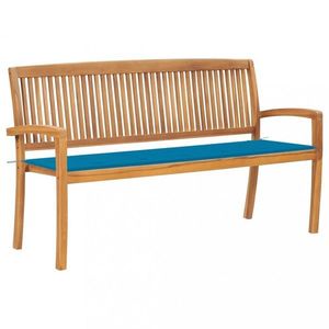 Stohovatelná zahradní lavice s poduškou 159 cm masivní teak obraz
