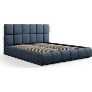Tmavě modrá čalouněná dvoulůžková postel s úložným prostorem s roštem 180x200 cm Bellis – Micadoni Home obraz