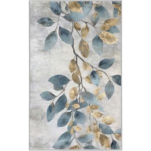 Pratelný koberec ve světle modré a zlaté barvě 80x150 cm Golden Leaves – Mila Home obraz