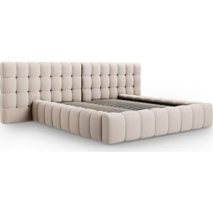 Béžová čalouněná dvoulůžková postel s úložným prostorem a roštem 160x200 cm Mamaia – Micadoni Home obraz