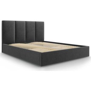 Tmavě šedá čalouněná dvoulůžková postel s úložným prostorem s roštem 140x200 cm Juniper – Mazzini Beds obraz