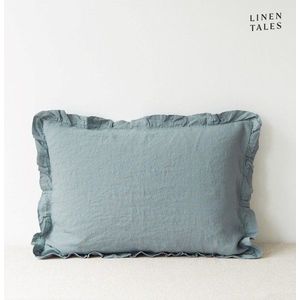 Světle modrý lněný povlak na polštář s řaseným lemem Linen Tales, 50 x 60 cm obraz