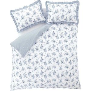 Bílo-modré prodloužené povlečení na dvoulůžko 230x220 cm Lucie Floral Frill – Catherine Lansfield obraz
