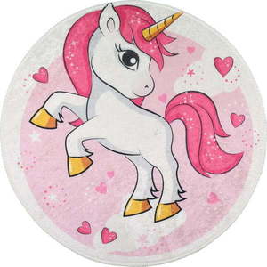 Růžový pratelný dětský koberec ø100 cm Pink Unicorn – Vitaus obraz