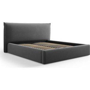 Tmavě šedá čalouněná dvoulůžková postel s úložným prostorem a roštem 140x200 cm Elio – Milo Casa obraz
