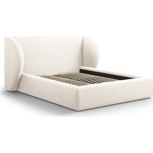 Béžová čalouněná dvoulůžková postel s úložným prostorem s roštem 200x200 cm Miley – Micadoni Home obraz