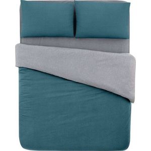 Bavlněné povlečení na dvoulůžko/prodloužené s prostěradlem v petrolejové barvě/šedé 200x220 cm – Mila Home obraz
