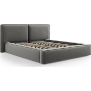 Šedá sametová čalouněná dvoulůžková postel s úložným prostorem s roštem 200x200 cm Arendal – Cosmopolitan Design obraz