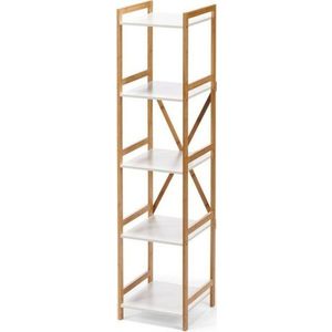 Bílý úzký pětipatrový regál s bambusovou konstrukcí Bonami Essentials Lora obraz