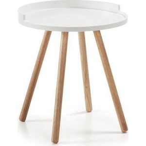 Bílý odkládací stolek s dřevěným podnožím Kave Home Bruk obraz