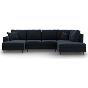 Tmavě modrá sametová rozkládací/s úložným prostorem rohová pohovka (pravý roh/do "U") Kyoto – Cosmopolitan Design obraz