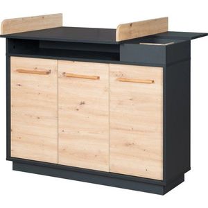 Nízká dětská komoda v dekoru dubu s přebalovacím pultem v antracitovo-přírodní barvě 118x103 cm Lenn – Roba obraz