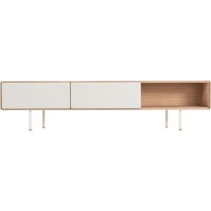 TV stolek z dubového dřeva v bílo-přírodní barvě 200x48 cm Fina – Gazzda obraz