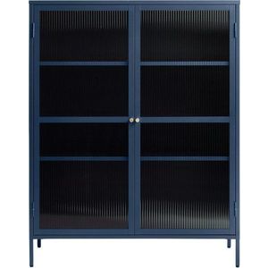 Modrá kovová vitrína Unique Furniture Bronco, výška 140 cm obraz
