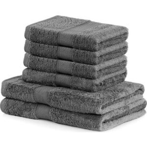 Set 2 tmavě šedých osušek a 4 ručníků DecoKing Bamby Charcoal obraz