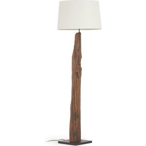 Bílo-hnědá stojací lampa s textilním stínidlem (výška 175 cm) Powell – Kave Home obraz