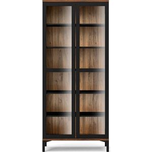 Černá/v přírodní barvě vitrína v dekoru ořechu 89x203x36 cm Roomers – Tvilum obraz