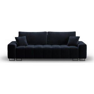 Tmavě modrá sametová rozkládací pohovka s úložným prostorem 250 cm Wicklow – Cosmopolitan Design obraz