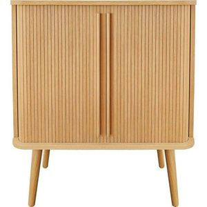 Vysoká komoda v dekoru dubu s posuvnými dveřmi v přírodní barvě 83x95 cm Rove – Woodman obraz
