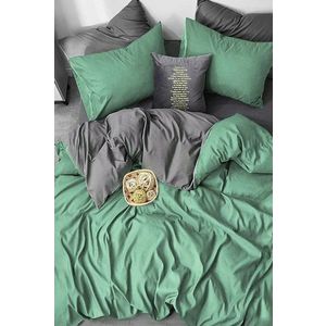 Zeleno-šedé 4dílné prodloužené povlečení na dvoulůžko z bavlny Renforcé s prostěradlem 200x220 cm – Mila Home obraz