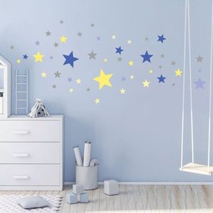 Sada 50 nástěnných samolepek Ambiance Stars Blue and Yellow obraz