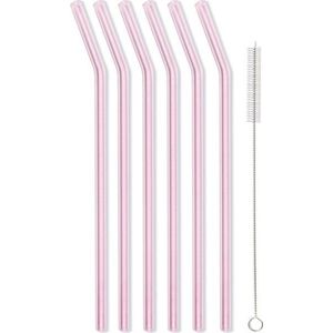 Sada 6 růžových skleněných brček na pití Vialli Design, délka 23 cm obraz