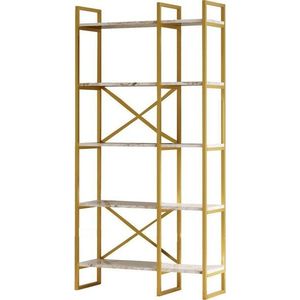Regál v dekoru mramoru v bílé a zlaté barvě 87, 5x175 cm Monica – Kalune Design obraz