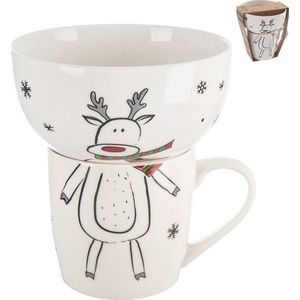 Bílý porcelánový set hrnku a misky s vánočním motivem 2 ks 350 ml – Orion obraz