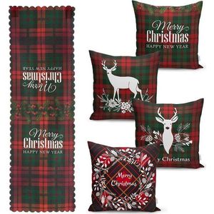 Sada 4 vánočních povlaků na polštář a běhounu na stůl Minimalist Cushion Covers Tartan Christmas obraz