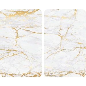Sada 2 skleněných krytů na sporák v bílo-zlaté barvě Wenko Marble, 52 x 30 cm obraz