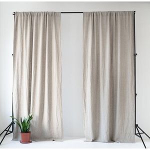 Béžový lněný závěs s tunýlkem Linen Tales Night Time, 250 x 140 cm obraz