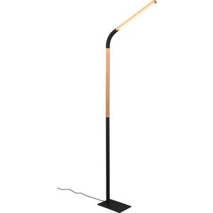 LED stojací lampa v černé a přírodní barvě s dřevěným stínidlem (výška 169, 5 cm) Norris – Trio obraz