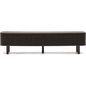 Tmavě hnědý TV stolek v dekoru jasanu 200x50 cm Mailen – Kave Home obraz