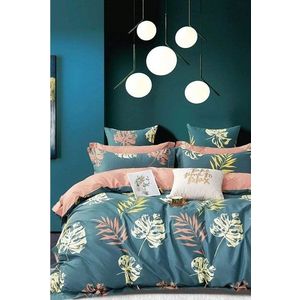 Prodloužené povlečení na dvoulůžko s prostěradlem v petrolejové barvě 200x220 cm Leaf – Mila Home obraz