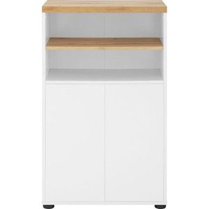 Bílá vysoká koupelnová skříňka v dekoru dubu 60x102 cm Thessa – Støraa obraz
