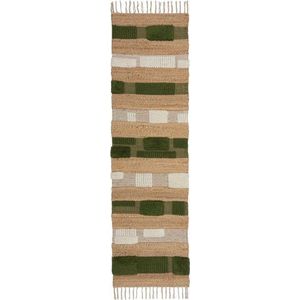 Ručně tkaný běhoun s příměsí juty v zeleno-přírodní barvě 60x230 cm Medina Blocks – Flair Rugs obraz