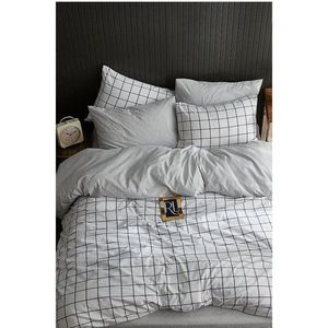 Bílé 4dílné prodloužené povlečení na dvoulůžko s prostěradlem 200x220 cm Geometric – Mila Home obraz