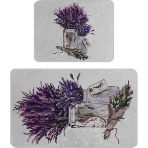 Koupelnové předložky ve fialové a světle šedé barvě v sadě 2 ks 60x100 cm Purpura – Foutastic obraz