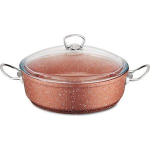 Růžový nízký hliníkový hrnec s poklicí Güral Porselen Classic, ø 26 cm obraz