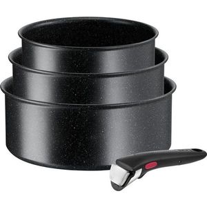 Hliníkové hrnce na indukci s nepřilnavým povrchem a odnímatelnou rukojetí v sadě 3 ks INGENIO Black stone L3998902 – Tefal obraz