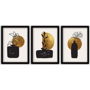 Sada 3 obrazů v černém rámu Vavien Artwork Gilded, 35 x 45 cm obraz