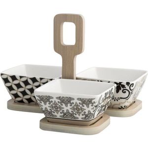 Set 3 porcelánových misek s bambusovým podnosem Brandani Alhambra obraz